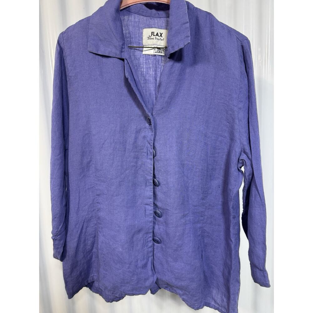 Flax Women's 3/4 Sleeves Button Down Top Linen Lightweight Purple Size Small